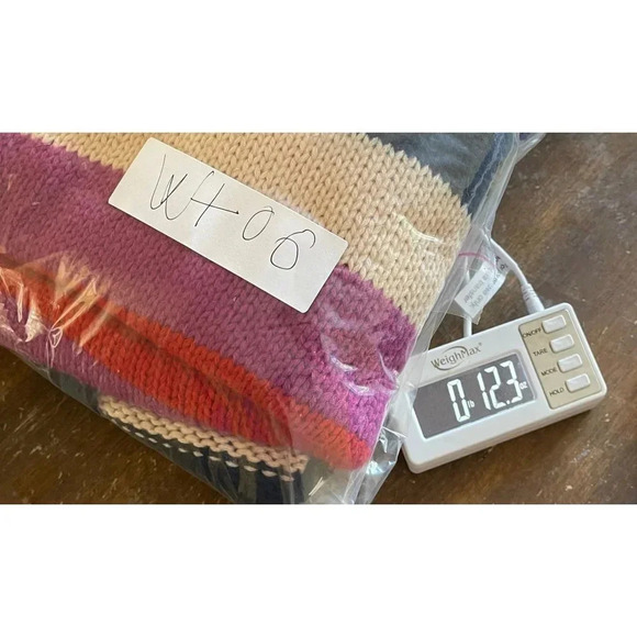 H&M Womens Pullover V Neck Tunic Crochet Sweater Dress Multi Striped Sz M/L WT06 - Picture 7 of 8